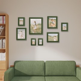iRahmen 8x10 Picture Frame Set of 2, Green Scalloped Wooden Photo Frames with Wavy Mat, Tempered Glass, for Tabletop Display or Wall Mount, Decorative Home Decor