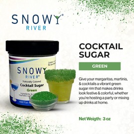 Snowy River Green, Cocktail & Margarita Sugar Rimmer - Vibrant Naturally Colored Sugar for Cocktail Rimming, Baking & Decorating, Medium Crystal - 3oz