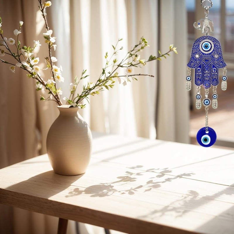 Blue Evil Eye with Hamsa Hand Protection Hanging Ornament (with