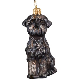 Affenpinscher Sitting Dog Blown Glass Polish Christmas Ornament Decoration
