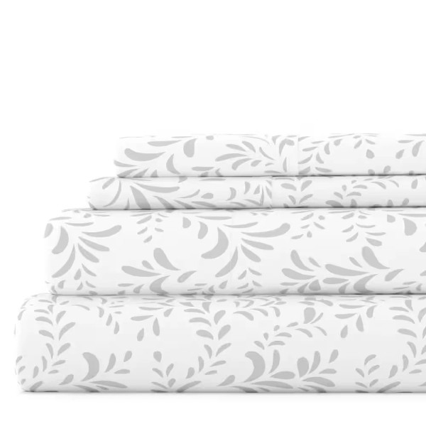 Does not apply 4-Piece Gray Floral Microfiber King Sheet Set