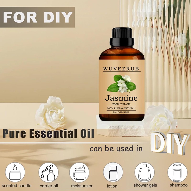 Wuvezrub Jasmine Essential Oil -, Pure & Natural, 120ML /