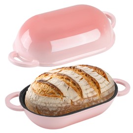 NSIRONS Enameled Cast Iron Sourdough Bread Oven, 5QT Loaf Cast Iron Bread Pan with Lid, Oval Dutch Oven for Homemade Bread Baking (Gradient Pink)