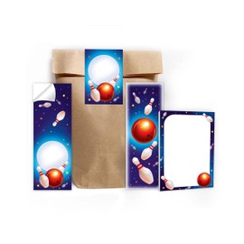 6 Bookmarks + 6 Mini Notepads + 6 Gift Bags (Natural) + 6 Stickers Bowling Bowling Party Colourful Party Bag Guest Gift for Children's Birthday Boys Girls