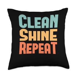 Car Detailer Auto Detailing and Car Wash Outfits Clean Shine Repeat Retro Detailer Women Men Kids Throw Pillow, 18x18, Multicolor