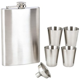 Maxam 6-piece 8 Ounce Stainless Steel Flask Set, Flask, Shot Glass And Funnel Included