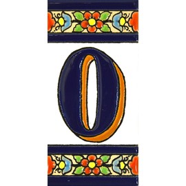 House numbers 4 inch. Handpainted house number tiles for signs, addresses and names. Address numbers for houses. House address numbers and letters. Design FLORES MEDIANO 4,29" x 2,13" (NUMBER 0)