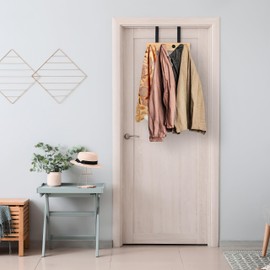 Relaxdays Door Coat Rack 4 Hooks Hook Rack for 2 cm Door Bamboo & Metal Coat Hook Natural / Black