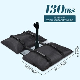 MOVDEET 130LBS Extra Large Umbrella Base Weight Set of 2, Patio Fillable Sand Bags for Weight, Heavy-Duty Furniture Outdoor Weights for Umbrella Stand Patio Garden Backyard, Black(Without Sand)