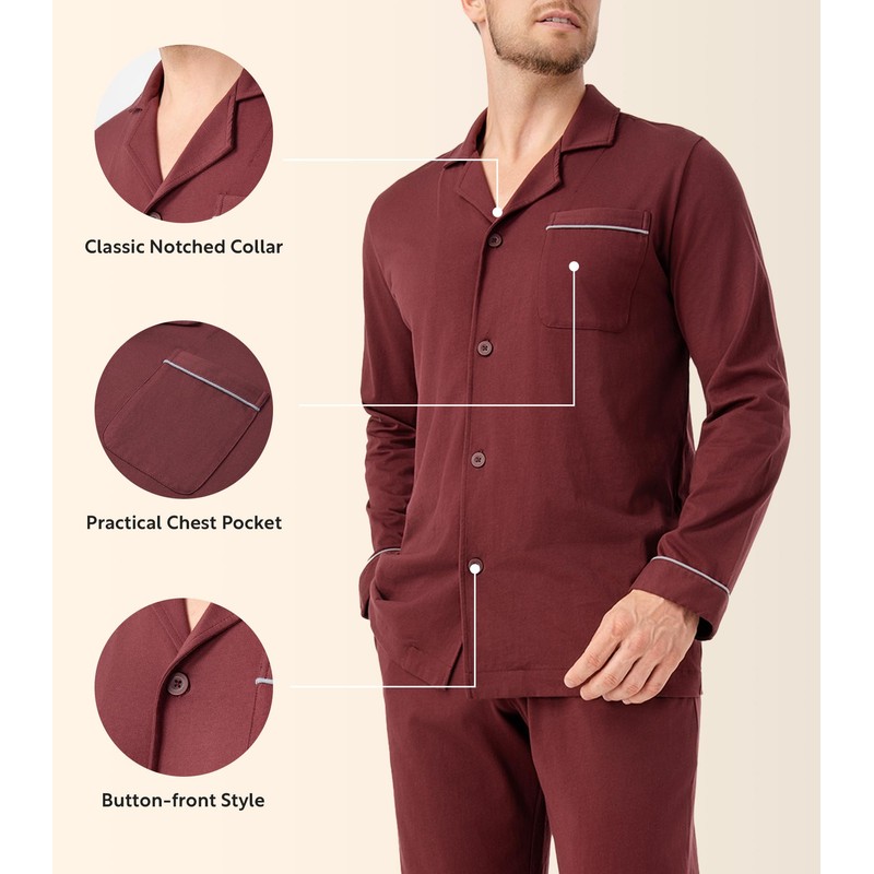DAVID ARCHY Mens Pajamas Set Soft Cotton Notched Collar Pajamas