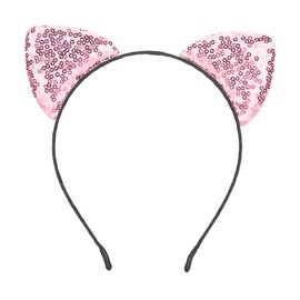 Milltrip Sequin Ear Headbands, Reversible Sequin Cat Ears Headband Shiny Cat Ear Hair Hoops Women's Kitty Hair Accessories(Pink)