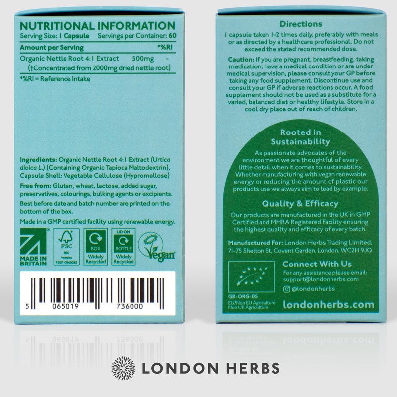 London Herbs Organic 4:1 Nettle Root Extract - 2000mg -