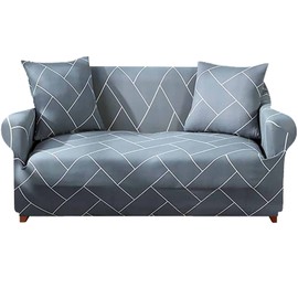 HEYOMART Sofa Cover High Stretch Elastic Fabric 1 2 3 Seater Sofa Slipcover Chair Loveseat Couch Cover Polyester Spandex Furniture Protector Cover with 1 Pillowcase (1 Seater, Grey Grid)