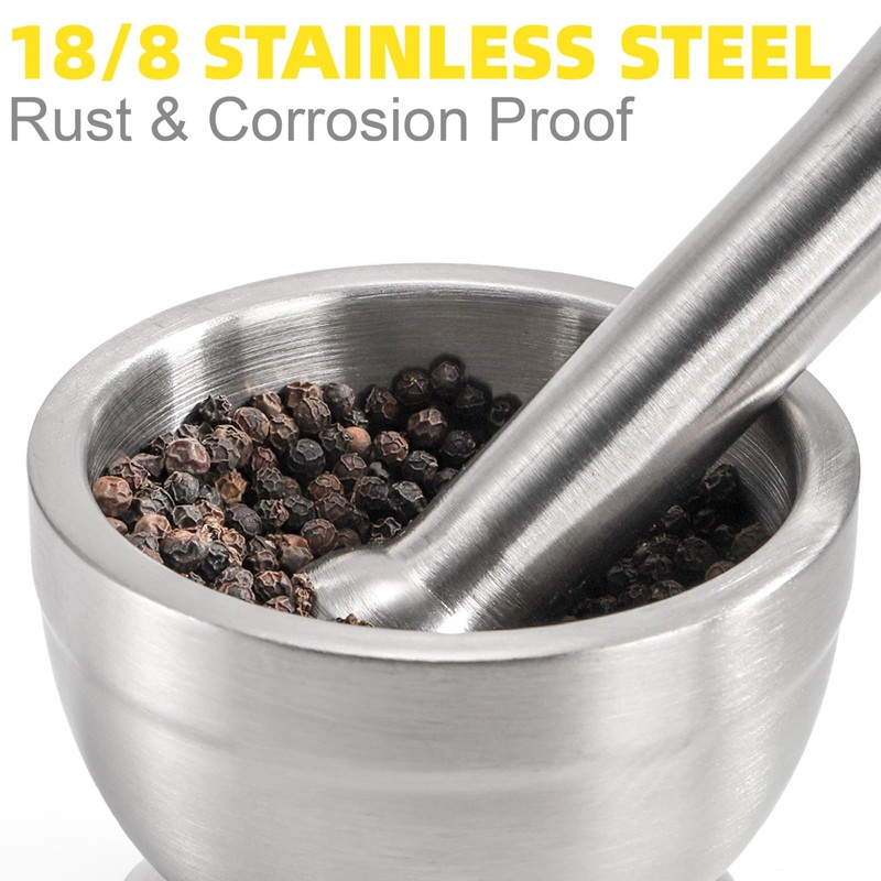 Bekith Mortar and Pestle Sets 18/8 Brushed Stainless Steel Spice