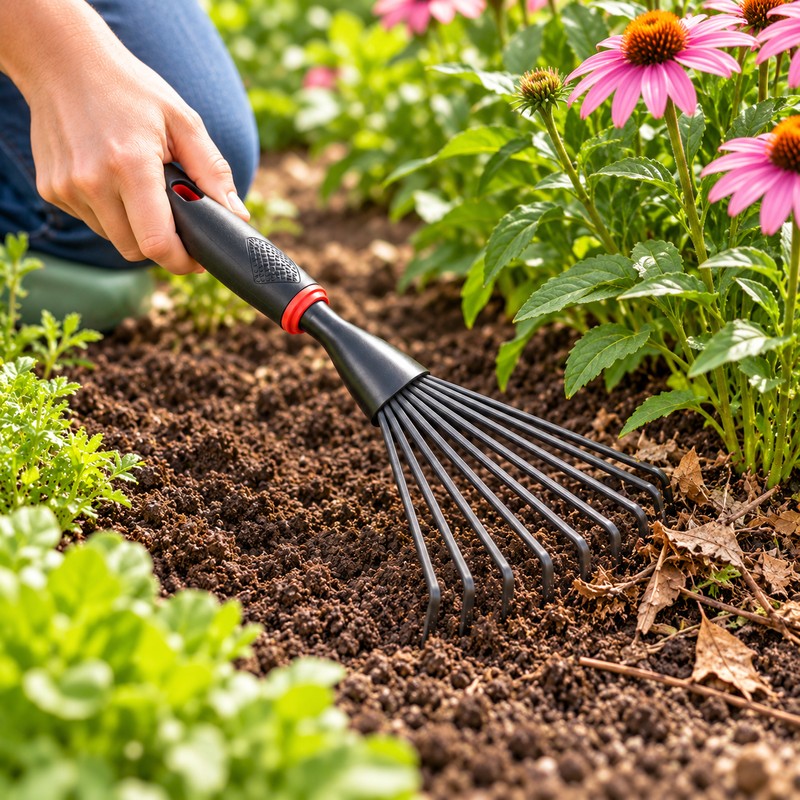 Small Steel Garden Rake for Planting – Compact Hand Gardening