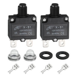 MECCANIXITY 2PCS 3A Thermal Circuit Breakers, 125/250V AC,32V DC Manual Reset Push Button Overload Protector Circuit Breaker with Waterproof Button Caps Quick Connector Terminals, X-B1