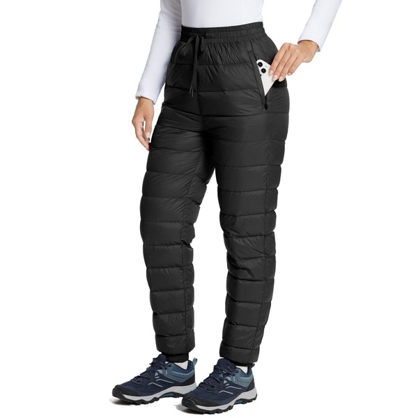BALEAF Women's Down Pants Winter Ultralight Water Resistance Ski Snow Puffer Pants Packable Warm Trousers Black X-Large