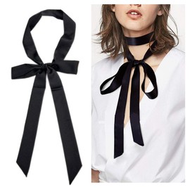 ericotry 1PCS Black Chiffon Long Scarf Silky Long Narrow Neckerchief Tie Ribbon Scarf Waist Belt for Women Girls