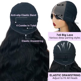 Invisi Drawstring 7x6 Body Wave Glueless Wigs Human Hair Pre Plucked Pre Cut 250% Density 26 Inch 7x6 HD Lace Front Wigs Human Hair with Elastic Drawstring for Beginner Pre Everything Ready to Go Wig