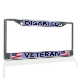 Fastasticdeals Metal Insert License Plate Frame Disabled Veteran Weatherproof Car Accessories Chrome 2 Holes Solid Insert
