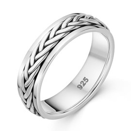 MATERIA by Matthias Wagner SR-61 Anti-Stress Ring Rotatable 925 Silver with Braided Pattern, Sterling Silver