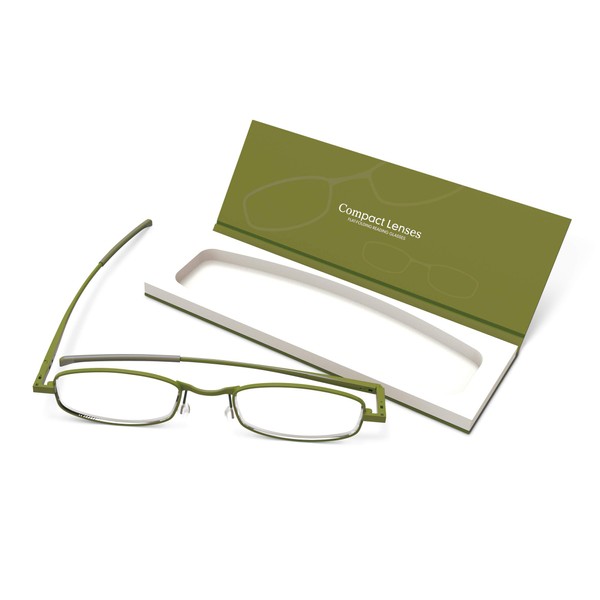 IF Compact Lenses Readers Slim Flat-Folding Unisex Reading Glasses - Olive, 1.0"""