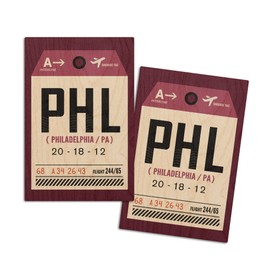 Philadelphia, Pennsylvania, PHL, Luggage Tag (4x6 Birch Wood Postcards, 2-Pack Stationary, Rustic Home Wall Decor)