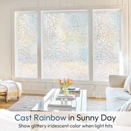rabbitgoo Window Privacy Film Stained Glass Window Film, Mosaic Rainbow Decorative Glass Cling, Removable Static Cling Tint UV Blocking, Non-Adhesive Privacy Covering for Home, 17.5 x 78.7 inches
