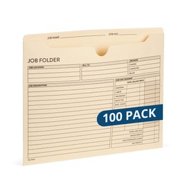 100 Blue Summit Supplies Job Folders Construction, 10 x 12 Inches, Project Folders with Preprinting for Job Tracking, Manila Job Folders File Jacket – 100 Folders