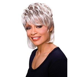 Peggy Wig Color FS4/27 - Foxy Silver Wigs Mid Length Chunky Layers Tapered Bangs Synthetic African American Lightweight