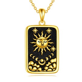 Tarot Cards Sun Necklace Sterling Silver Vintage Tarot Jewelry Good Luck Amulet Pendants for Women(gold)