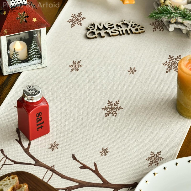 Artoid Mode Plank Trees Deer Ball Christmas Table Runner, Seasonal