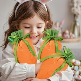 Totelux Carrot Gift Bags Easter Fabric Drawstring Bag Carrot Goodie Treat Bags for Cookies Candy Gift Wrapping Easter Party Favor Supplies 2Pcs