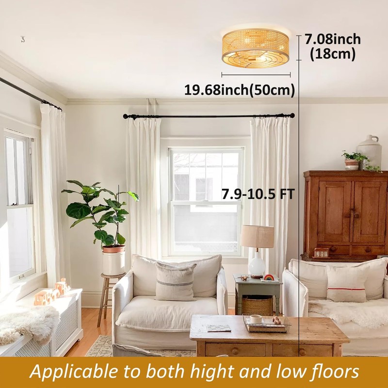 ainqiant Boho Caged Ceiling Fan with Light, 20'' Rattan Flush