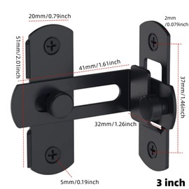 2 Pack Stainless Steel Right Angle Buckle Gate Latch Stainless Steel Door Bolt Lock with Screws Flip Door Locks Bolts for Doors & Windows (3 inch Black)