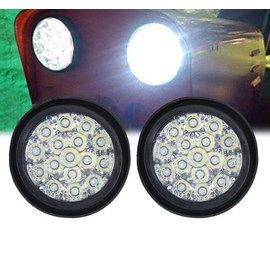 auovo 4" Round LED Back up Reverse Fog Light with Clear Lens&Rubber Grommet Waterproof 12/24V Taillight/Side Maker Light for Truck Trailer RV UTV Bus etc. (White, Pack of 2)