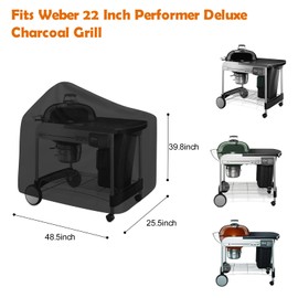 Grill Cover Fit for Weber Performer Charcoal Grills, 22-Inch, Premium Fabric, Black