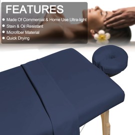 XQZMD 3 Piece Microfiber Massage Table Sheet Set, Flat Massage Table Cover, Includes Massage Table Covers, Fitted Sheets, Face Cradle Covers, for Beauty Salon Spa (Blue)