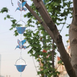 BlyeMichdi 2.4 m rain chain with hummingbirds, rain chains for gutters, rain drain chain made of metal, copper-plated, decorative rain chains, drain chain for draining water for outdoor rain catchers