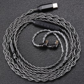 FAAEAL 8 Core Silver Plated IEM Cable QDC-C Pin SPC Earphone Cord Compatible with KZ ZSN ZSX ZS10 PRO AS16 TRN MT1 PRO ST2 CCA C12 C10 PRO Recessed 2pin IEMs Type-C Interface w/mic 4.9ft