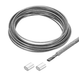 QUARKZMAN 16 ft (5 m) Wire Rope 304 Stainless Steel Cable 1/12 Inch (2 mm) Vinyl Coated with 2 Aluminium Sleeves for Hanging, Washing Lines, Lifting, Transparent
