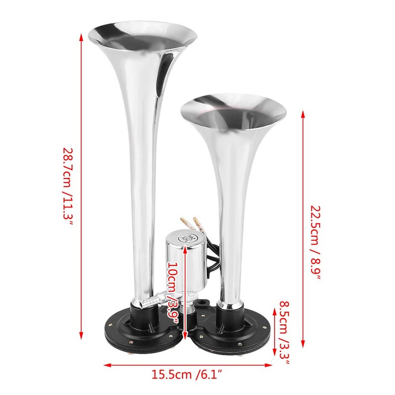 Chrome Dual Trumpet Air Horn 150db Loud Train Sound Electric