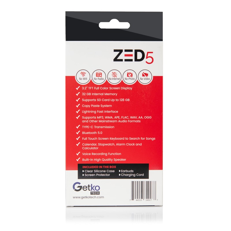 Getko Tech ZED5 32 GB Touch Screen Kosher MP3 Player