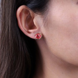 TseenYi Vintage Ruby Stud Earrings Red Opal Earrings Small Round Red Gemstone Earrings Small Red Ruby Earrings Ruby Crystal Earrings Jewellery for Women and Girls Gifts