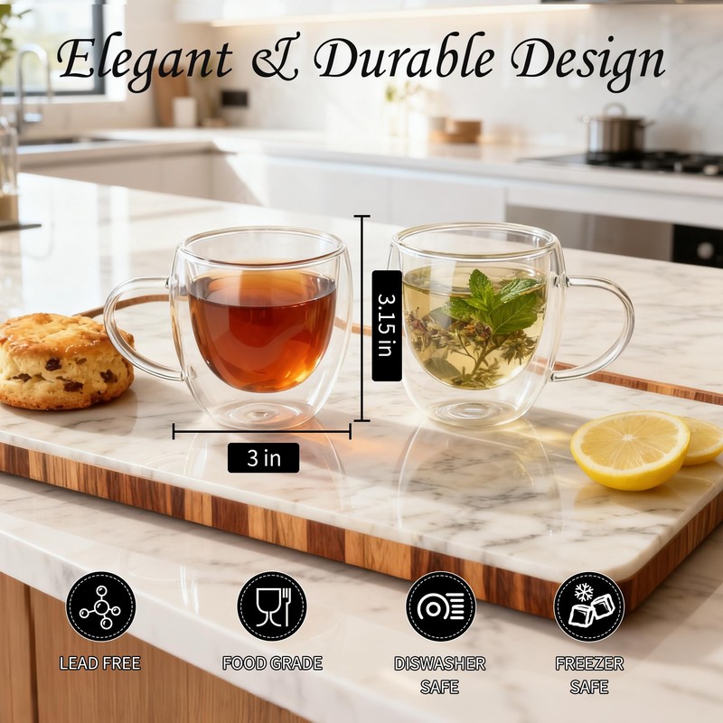 Gulex Espresso Cups Double Wall Glass Coffee Espresso Cups with