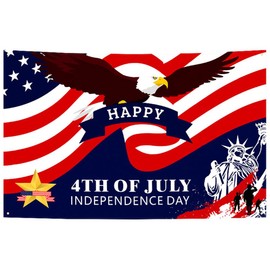 4th of July Patriotic Bunting Banner - Premium Oxford Fabric, Waterproof & Durable with 4 Metal Grommets - Independence Day Party Decoration for Outdoor/Indoor Use(4th of July)