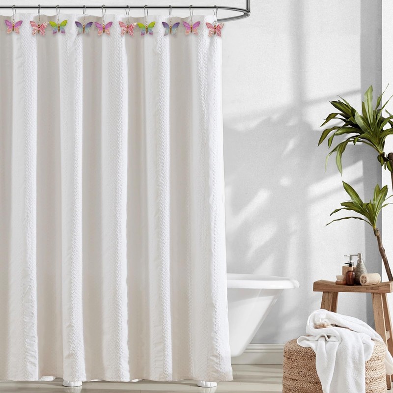 12 Pcs Pink Bow Shower Curtain Hooks Rings for Bathroom,