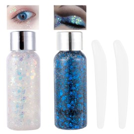 Mermaid Sequins Chunky GlitterLiquid Eyeshadow Glitter Body Gel Festival Glitter Cosmetic Face Hair Nails Makeup Long Lasting Sparkling 30g-White+Blue