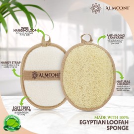 ALMOONI Almooni Natural Loofah Exfoliating Body Scrubber, Made with Natural Egyptian Shower Loofah Sponge, Bath Shower Loofah Sponge for Women and Men, for Face and Body That Gets You Clean - 2 Count (1 Pack)