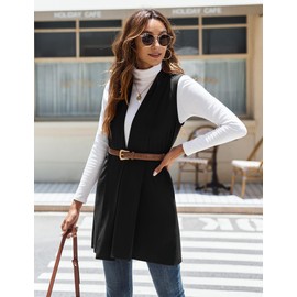 Beyove Women's Sleeveless Open Front Cardigan Fashion Fall Long Petite Cardigans Vests with Pockets Black S